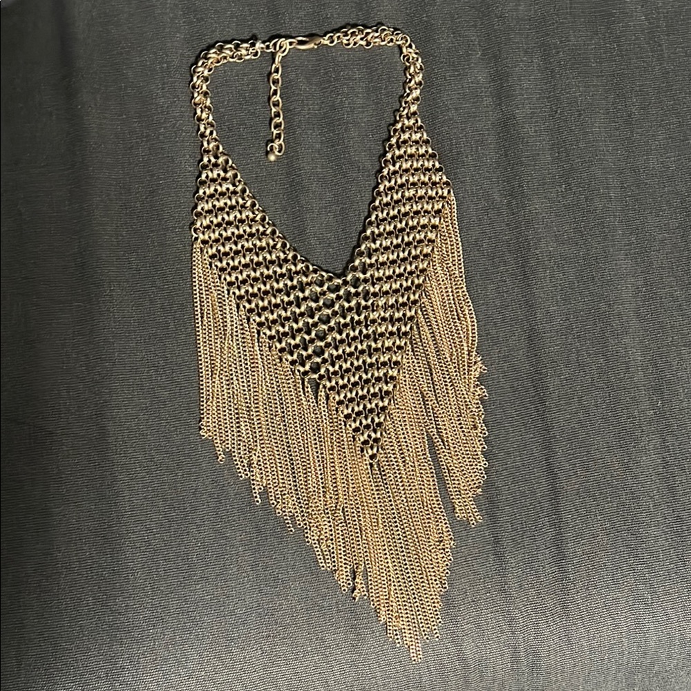 Elegant Gold Chain Fringe Necklace